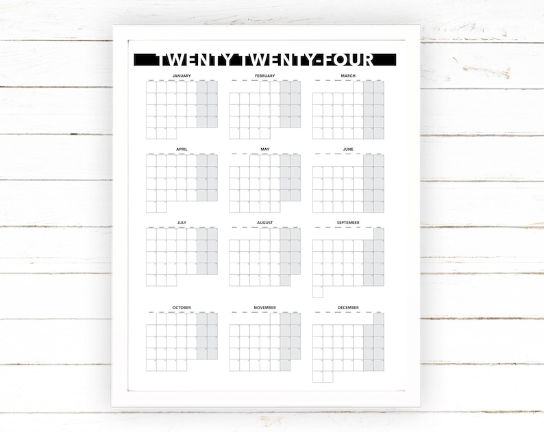 Calendrier annuel 2024 Vue mensuelle imprimable Blank Dated - Etsy France