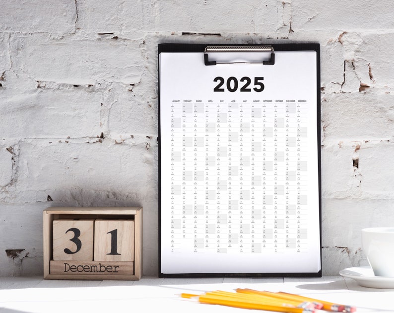 2025 Calendar Blank Vertical Yearly View Extra Large Wall Etsy España