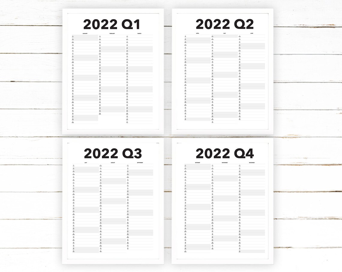 Calendario trimestral imprimible 2022 Vista del año Etsy