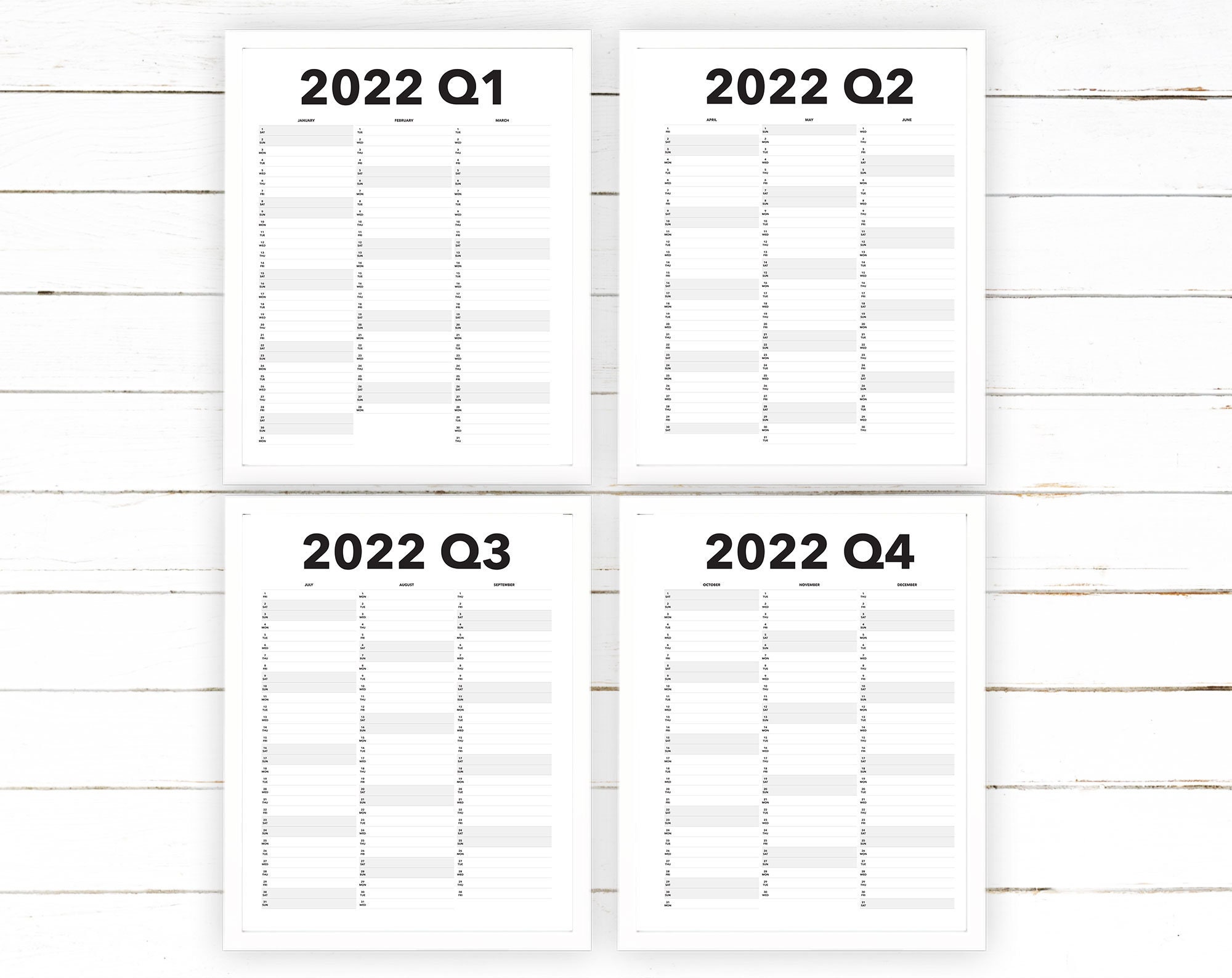 2022 quarterly calendar printable blank dated quarterly year etsy australia