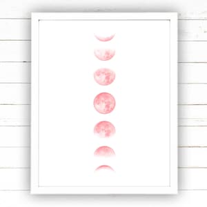 Moon cycle wall art | Pink moon phases | Lunar phases wall decor | Printable wall art