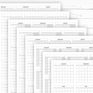 Blank Yearly Calendar Template Printables Set - Multiple Variations - Extra Large Wall Calendar Digital Printables