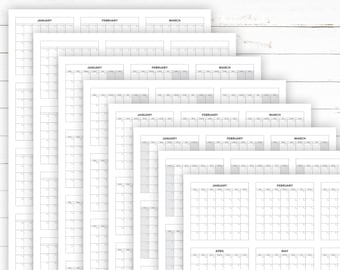Blank Yearly Calendar Template Printables Set - Multiple Variations - Extra Large Wall Calendar Digital Printables
