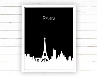 Paris Skyline Modern Art Printable Poster Black Minimalist Print