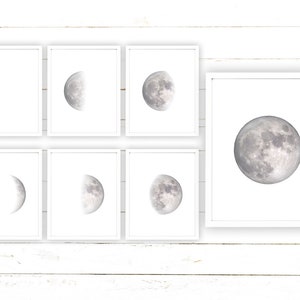 Moon Phase Printable Wall Art | Set of 7 Prints Celestial Lunar Art Printables