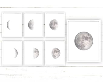 Moon Phase Printable Wall Art | Set of 7 Prints Celestial Lunar Art Printables