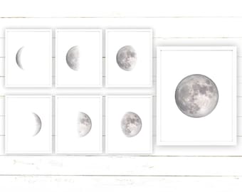 Pink Moon Phase Art Printables Set of 7 Moon Phases Wall Art | Etsy