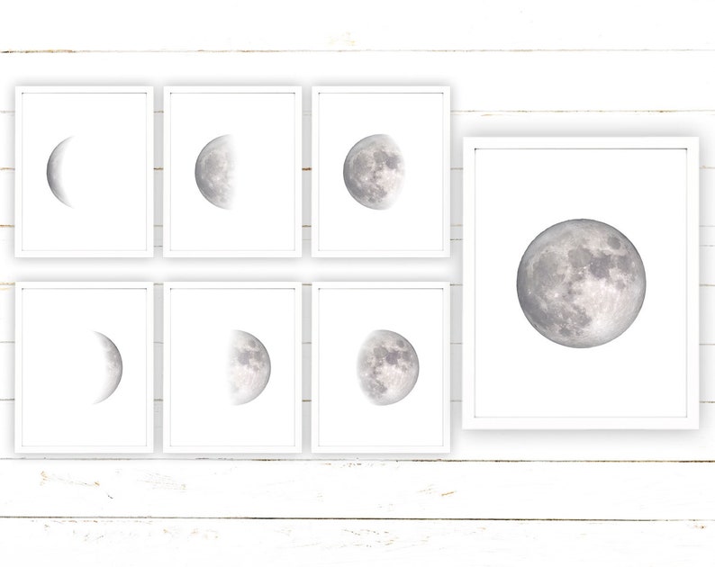 Moon Phase Printable Wall Art Set of 7 Prints Celestial Lunar Art Printables Etsy