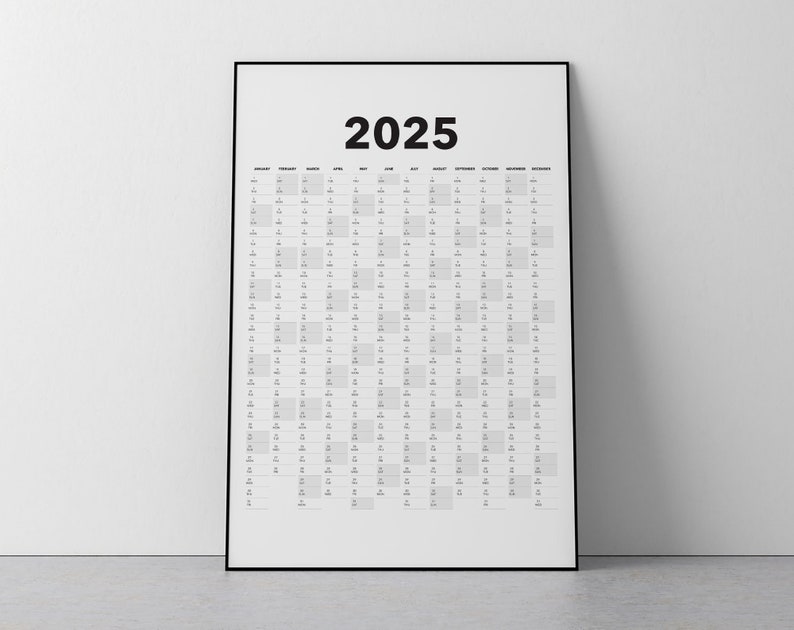 2025 Calendar Blank Vertical Yearly View Extra Large Wall Etsy