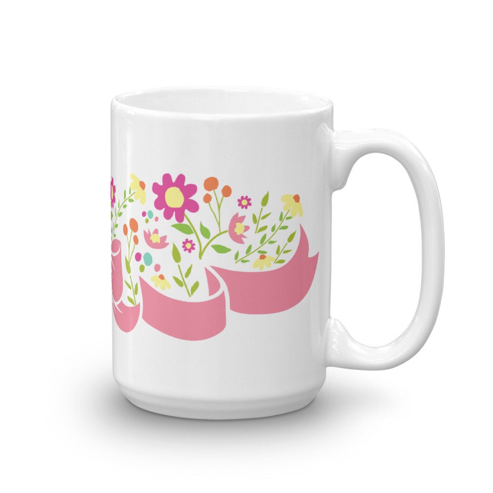 Floral Ribbon Banner Mug with AllAround Continuous Design Etsy
