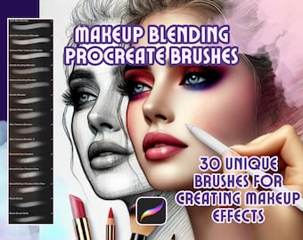 Makeup Procreate Brush Set: 30 Blending Brushes, Color Palettes, Practice Files