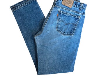 L34" L33" 505 90s USA Levi's vintage Jeans : étiquette orange, délavé indigo délavé (taille mesurée 34" = taille femme moderne 31/32)