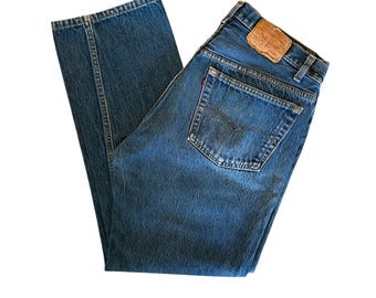 W34.5" L28.5" 501xx 80s USA Levi's: faded dark wash (34.5" measured waist = modern women's size 31/32), vintage levis 501xx