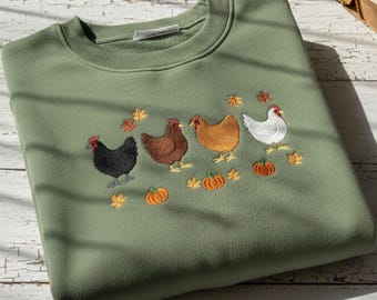 Gesticktes Bauernhof Hühner Sweatshirt, Halloween Hoodie