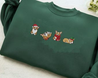 Embroidered Welsh Corgi Christmas Sweatshirt, Corgi Lovers Embroidered Hoodie, Cute Dog Mom Dad Shirt, Pet Owner Gift, Cozy Dog Gift For her