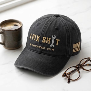 Geborduurde I Fix Sh*t Hat gewassen pet, grappige monteur vaderhoed, klusjesmanpet, Vaderdagcadeau