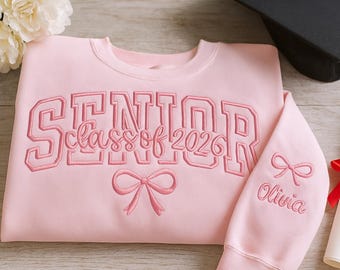 Embroidered Senior 2026 Crewneck Sweatshirt - Custom Sleeve
