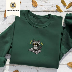 Embroidered Raccoon Book Sweatshirt, Reader Gift
