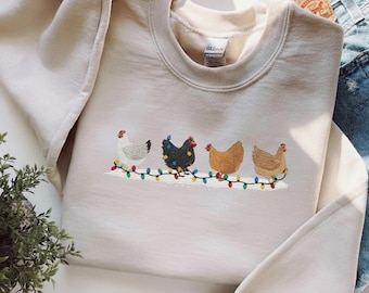 Christmas Chickens Embroidered Sweatshirt, Funny Farm Animal hoodie, Christmas Gift