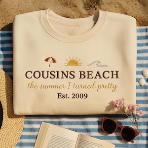 Cousins Beach Embroidered Sweatshirt, Summer Pretty Hoodie, Bookish Coastal Vibes Pullover Summer Vibe Group Matching Tee Shirt