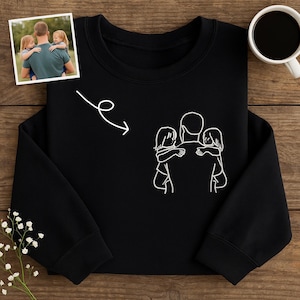 カスタム刺繍ポートレートスウェットシャツ：パーソナライズされた写真ラインアート