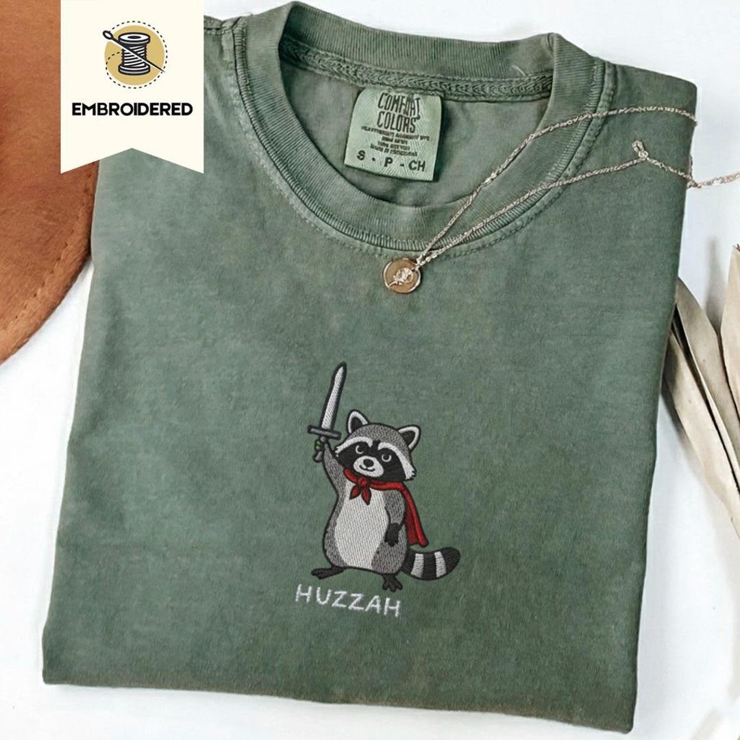 Embroidered Huzzah Raccoon Comfort Colors Shirt, Funny Renaissance ...
