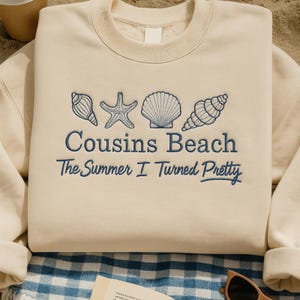 Cousins Beach Embroidered Crewneck Sweatshirt, Summer Pretty T Shirt, Bookish Coastal Vibes Pullover Summer Vibe Group Matching Tee