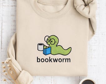 Embroidered Bookworm Sweatshirt, Book Lover Gift