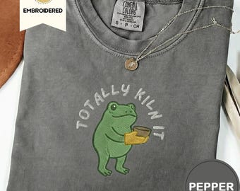 Embroidered Pottery Comfort Colors Shirt, Potter Lover Tee, Pottery Maker Gift, Funny Frog Pottery Artist Gift