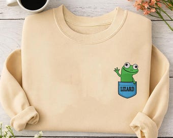 Embroidered Lizard Meme Sweatshirt: Funny Weirdcore Gen Z Humor