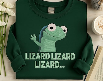 Embroidered Lizard Meme Sweatshirt: Funny Weirdcore Humor