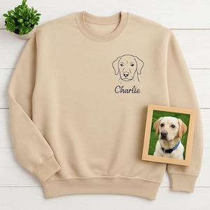 Custom Dog Face Embroidered Line Art Sweatshirt, Dog Photo Embroidered Hoodie, Dog Lovers Tee, Gift for Pet Lovers, Pet Embroidery Shirt