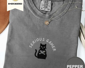 Embroidered Funny Gamer Comfort Colors Shirt, Serious Gamer Tee, Video Game Funny TShirt