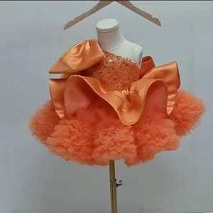 Orange Puffy Baby Dress toddler sequin baby, sparkling girl dress, tutu baby dress, first birthday dress tutu pageant dress