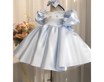 Blue Baby Girl Baptism Dress Blue Flower Girl Dress Little Princess Dress Baby Wedding Dress First Birthday Dress Pageant Dress