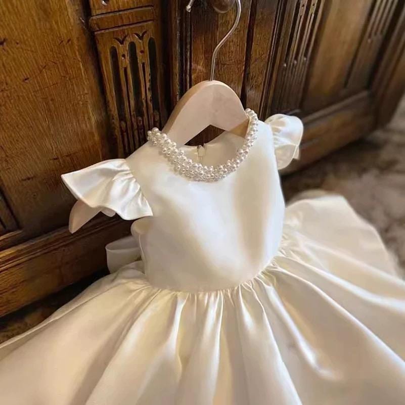 White Baby Girl Baptism Dress, White Princess Dress, Baby Pageant Dress, White Toddler Dress for Girl, First Birthday Party Dress
