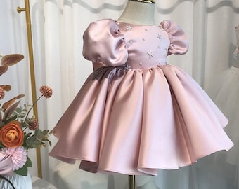 Pink Baby Girl Baptism Dress Pink Flower Girl Dress Little Princess Dress Baby Wedding Dress First Birthday Dress Pageant Dress
