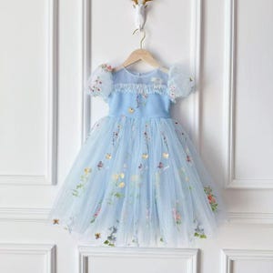 Cinderella Embroidered Tulle Flower Girl Dress Short Sleeve  Lace Dress for Girls Boho Garden Dress Girls Vocation Beach Dress Party Dress