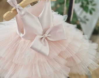 Pink Baby Tutu Dress, Baby Girl Celebration Pageant Dress, 1st Birthday Dress, Twirl Dress, Pink Puffy Dress First Birthday Dress Custom