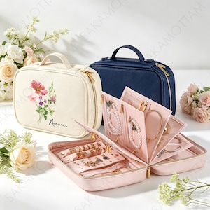 Personalized  Large Travel Jewelry Organizer Case,Portable Jewelry Box with Ring Holder, Necklace Storage,Earring Display,Jewelry Travel Bag