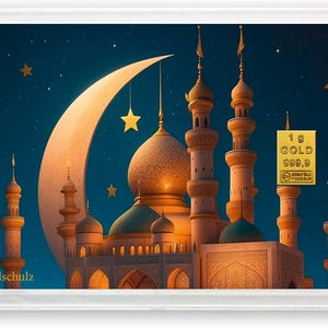 Goldschulz Goldbarren 1g 1 Gramm Motivbox - Moschee - Geschenk + Echtheitszertifikat