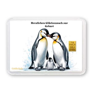 Goldschulz Goldbarren 1g 1 Gramm Motivbox - Glückwünsche zur Geburt Pinguine - Geschenk + Echtheitszertifikat