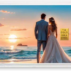 Goldschulz Goldbarren 1g 1 Gramm Motivbox - Hochzeit Ehepaar Strand - Geschenk + Echtheitszertifikat