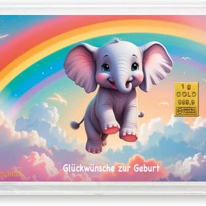 Goldschulz Goldbarren 1g 1 Gramm Motivbox - Geburt Elefant - Geschenk + Echtheitszertifikat