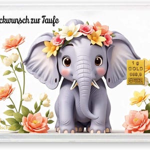 Goldschulz Goldbarren 1g 1 Gramm Motivbox - Taufe Elefant - Geschenk + Echtheitszertifikat + Grußkarte