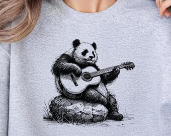Maglietta con panda che suona la chitarra - Comfort Color® - Maglietta per amanti della musica acustica rilassante, maglietta rustica per festival indie, regalo per chitarristi della fauna selvatica, natura