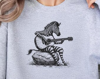 Maglietta Zebra che suona la chitarra - Comfort Color® - Maglietta per amanti della musica funky, maglietta Safari Rock, regalo unico per chitarristi