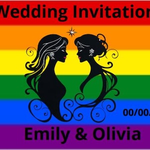 Plantilla de invitación de boda lésbica personalizable / Invitación de boda rústica imprimible / Diseño elegante de Canva para bodas del mismo sexo
