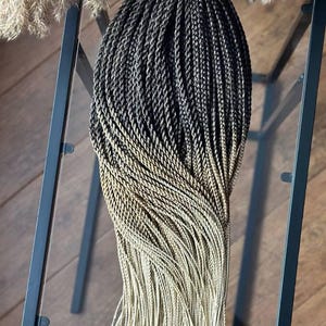 Set of double-sided synthetic braids and senegalese braids/ombre black to brown with white tips/Handmade braiding/ braids 25,5 inch(65cm)