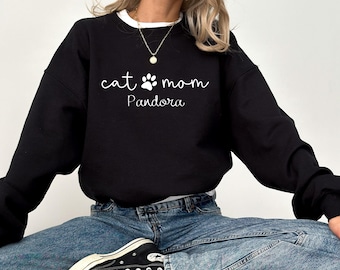 Custom Cat Mom Sweatshirt: Personalized Name Sleeve, Pet Lover Gift